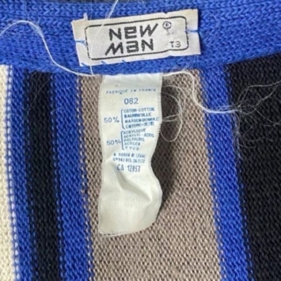 Vintage Cardigan Mens Blue Stripes France Made Medium Knit - Picture 5 of 7